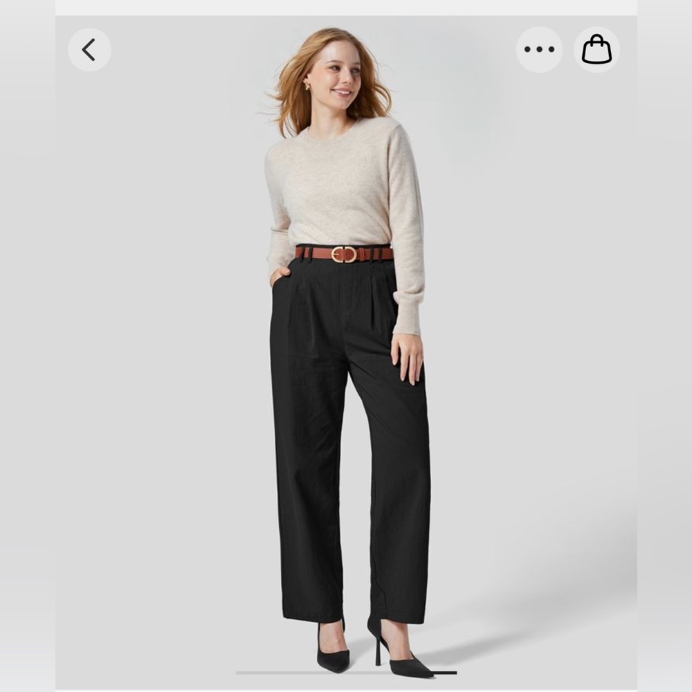 High waisted plicated side pocket straight leg flowy cotton pants